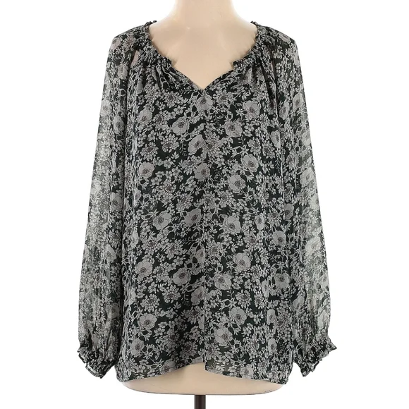 Cabi # 3765 Olive Floral Bianca Peasant Blouse Lined Ruffle Puff Sleeve Size XS - Picture 11 of 11